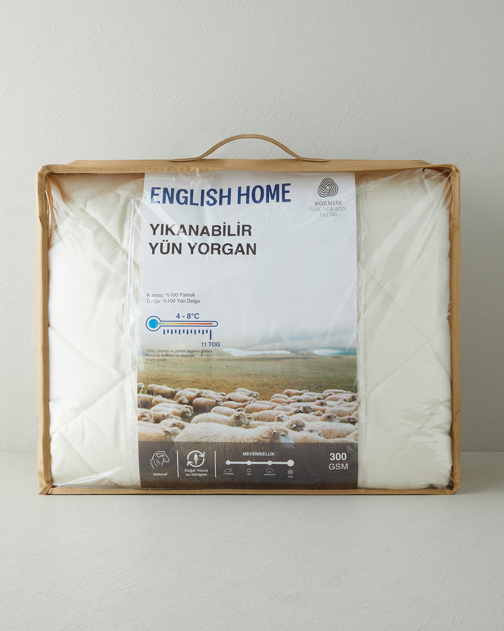 Layna Washable Wool Single Size Quilt 155x215 cm Cream (view 6)