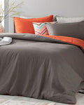 Plain Cotton Single Size Duvet Cover Set 160x220 cm Anthracite - Orange
