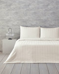 Lior Striped Cotton Satin Duvet Cover Set - Ivory & Anthracite - Ivory - Double 200x220 cm