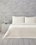 Lior Striped Cotton Satin Duvet Cover Set - Ivory & Anthracite - Ivory - Double 200x220 cm