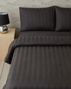 Lior Striped Cotton Satin Duvet Cover Set - Ivory & Anthracite (view 8)