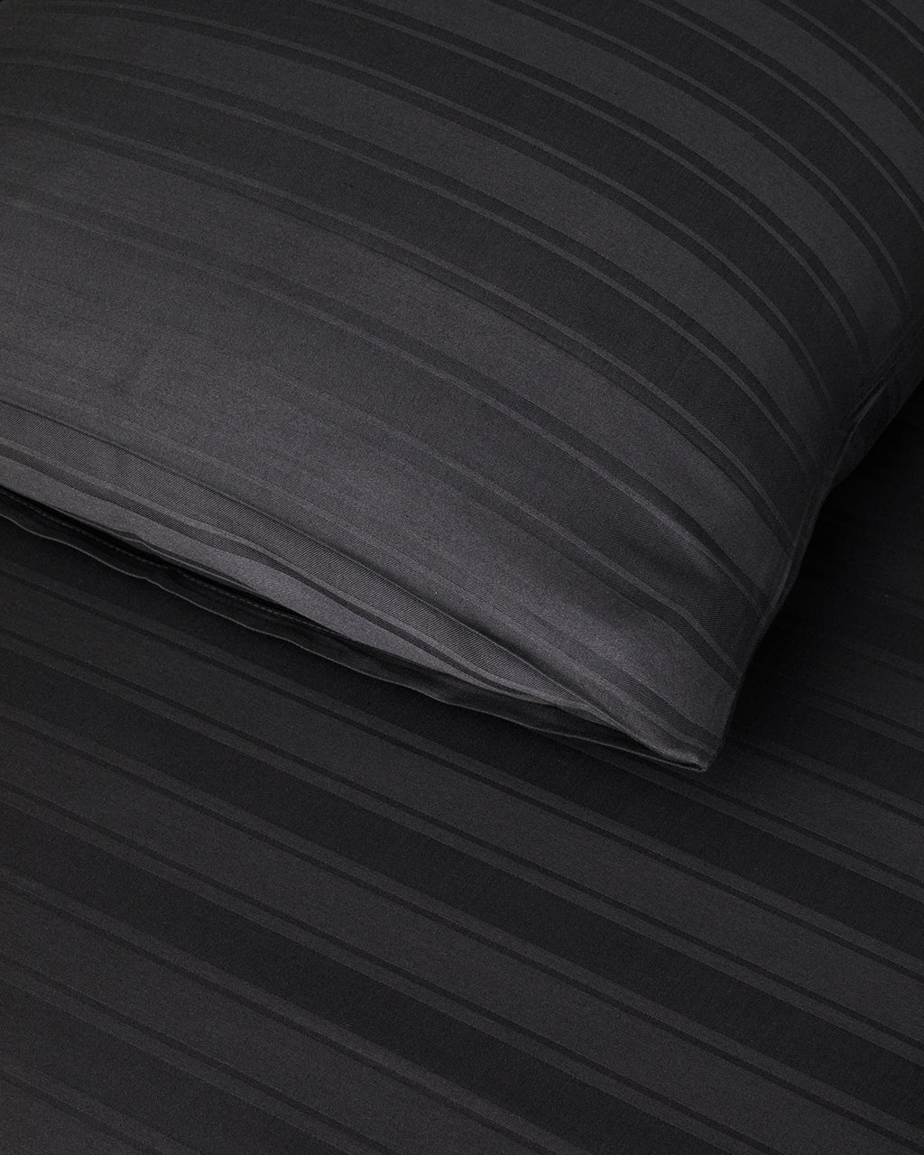 Lior Striped Cotton Satin Duvet Cover Set - Ivory & Anthracite (view 10)