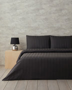 Lior Striped Cotton Satin Duvet Cover Set - Ivory & Anthracite (view 14)
