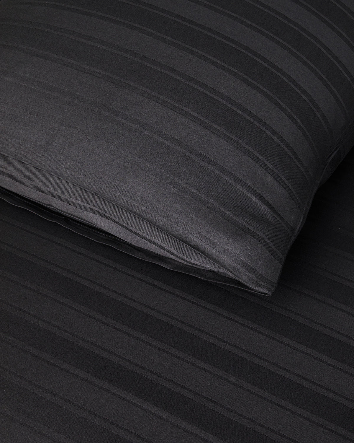 Lior Striped Cotton Satin Duvet Cover Set - Ivory & Anthracite (view 17)