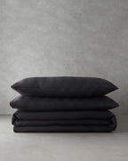 Lior Striped Cotton Satin Duvet Cover Set - Ivory & Anthracite (view 20)