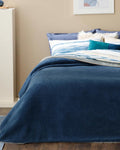 Plain Cotton Blanket - Gray-Navy Blue - Double 200x220 cm