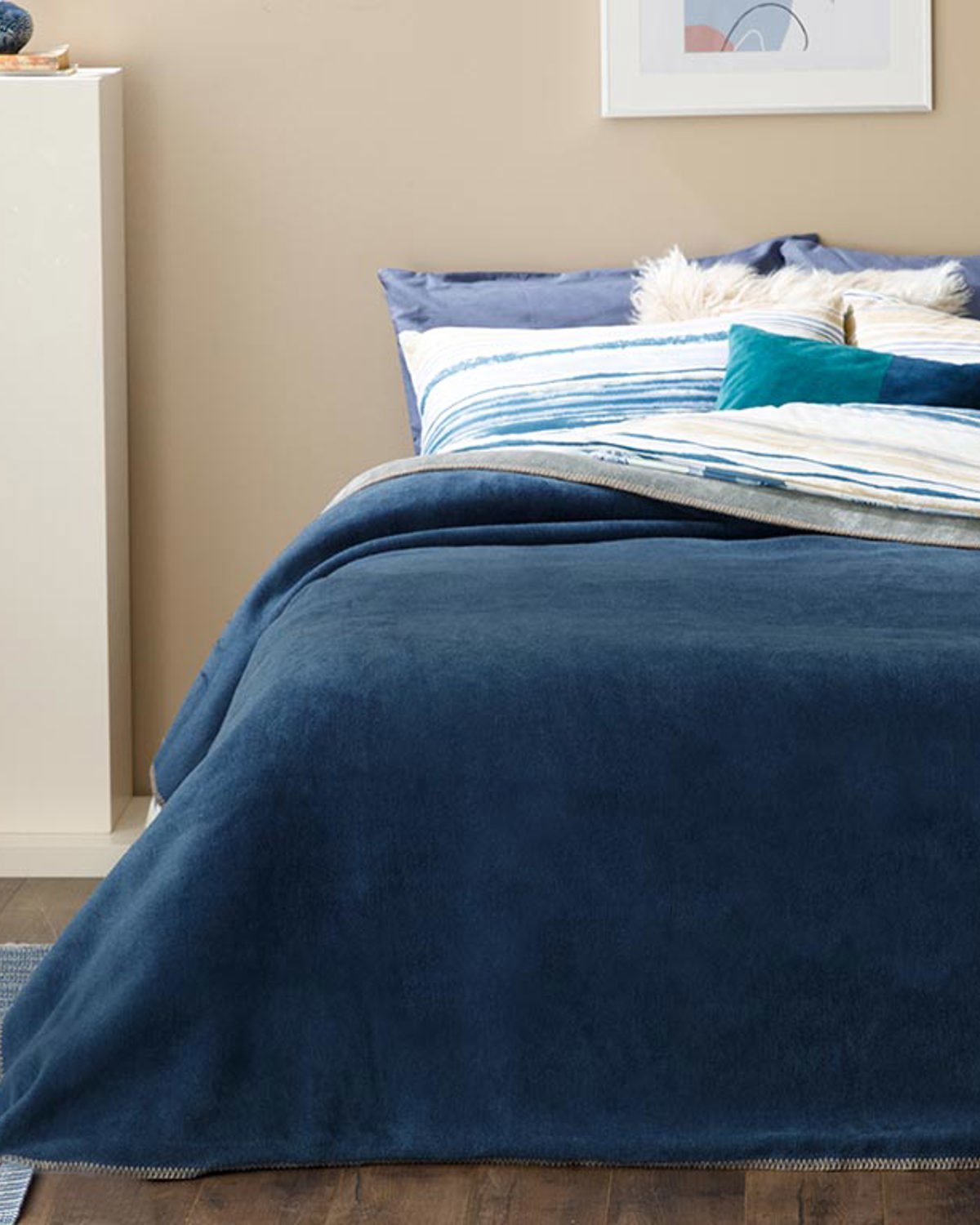 Plain Cotton Blanket - Gray-Navy Blue - Double 200x220 cm