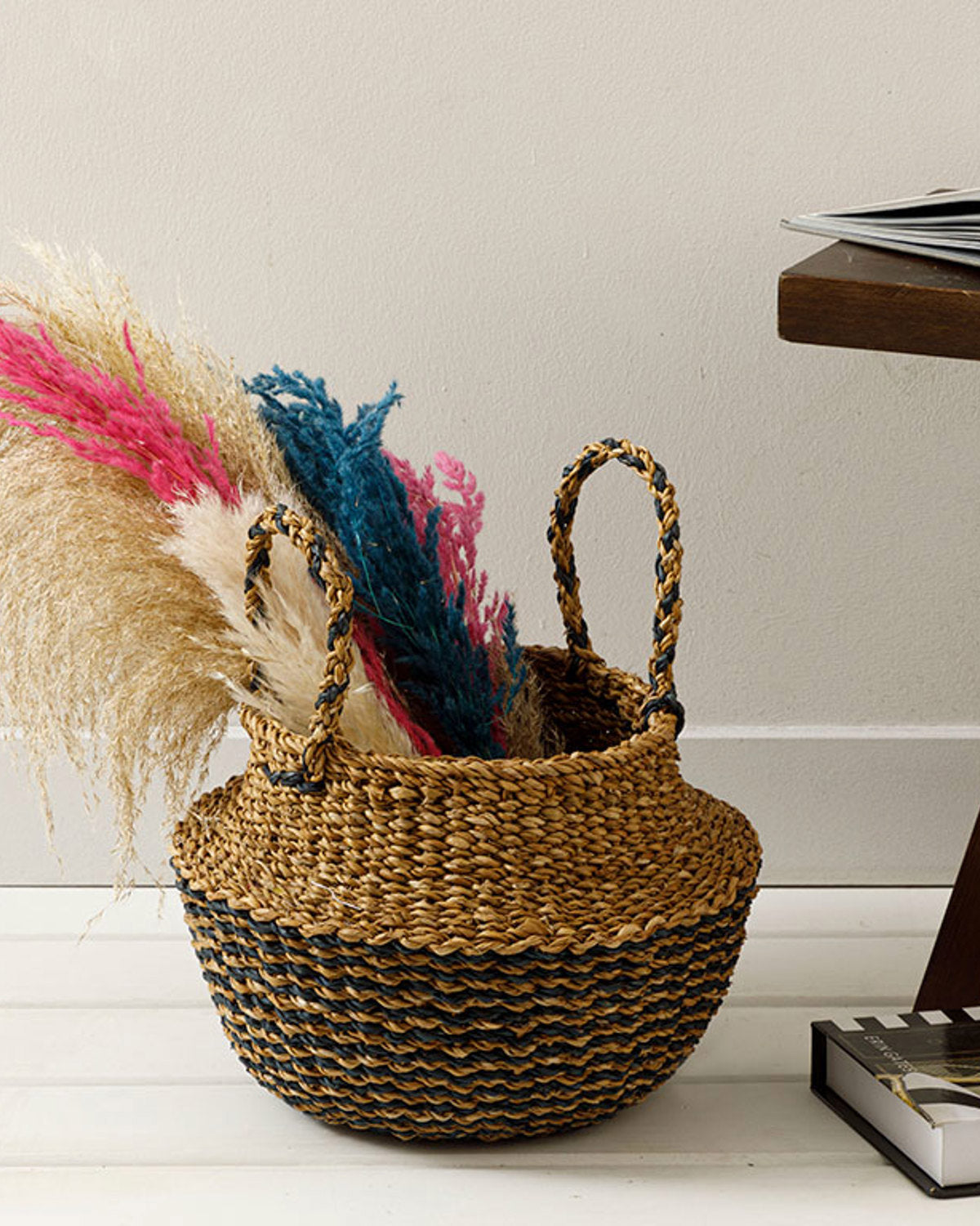 Natural Wicker Basket 23x33x25cm Brown Black