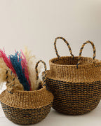 Natural Wicker Basket 23x33x25cm Brown Black (view 4)