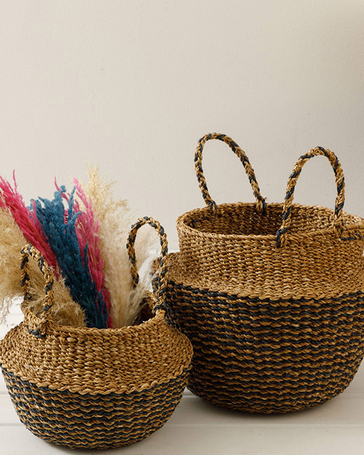 Natural Wicker Basket 23x33x25cm Brown Black (view 4)
