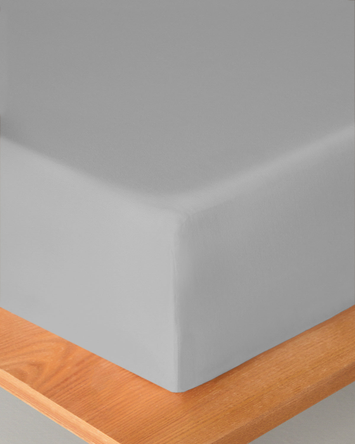 Plain Cotton Fitted Sheet Pebble - King 180x200 cm (view 3)