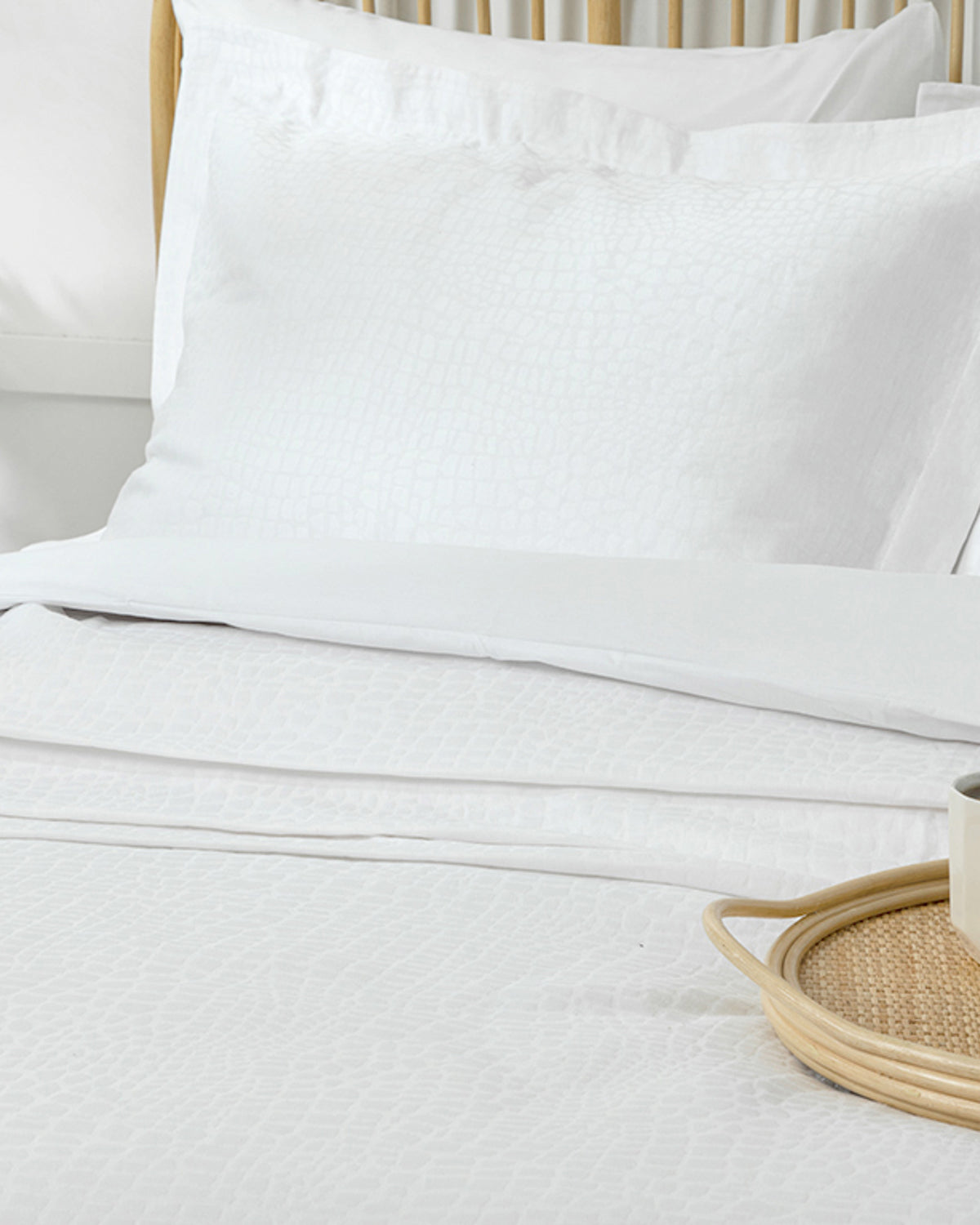 Nature Jacquard Weaving Double Size Summer Blanket Set 200x230 cm White (view 2)
