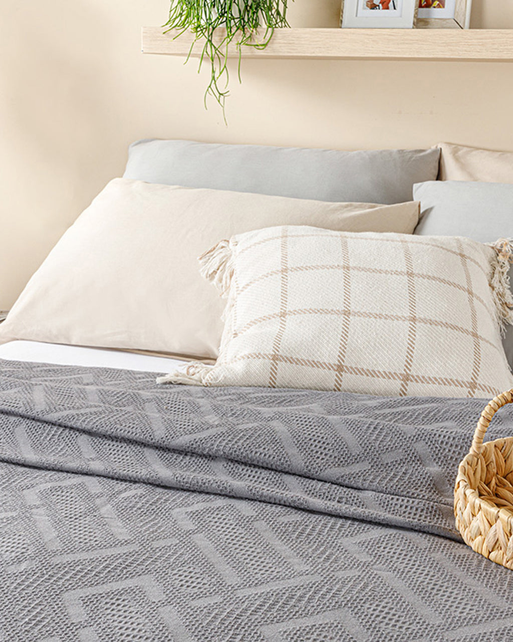 Creative Waffle Jacquard Single Size Summer Blanket 150x220 cm Anthracite (view 2)