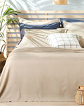 Cool Stripe Soft Touch Single Size Summer Blanket Set 150x220 cm - Beige