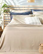 Cool Stripe Soft Touch Single Size Summer Blanket Set 150x220 cm - Beige