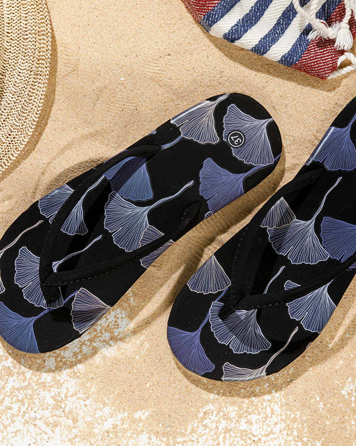 Velvet Suet Slippers Beach Slippers - Navy Blue - 36