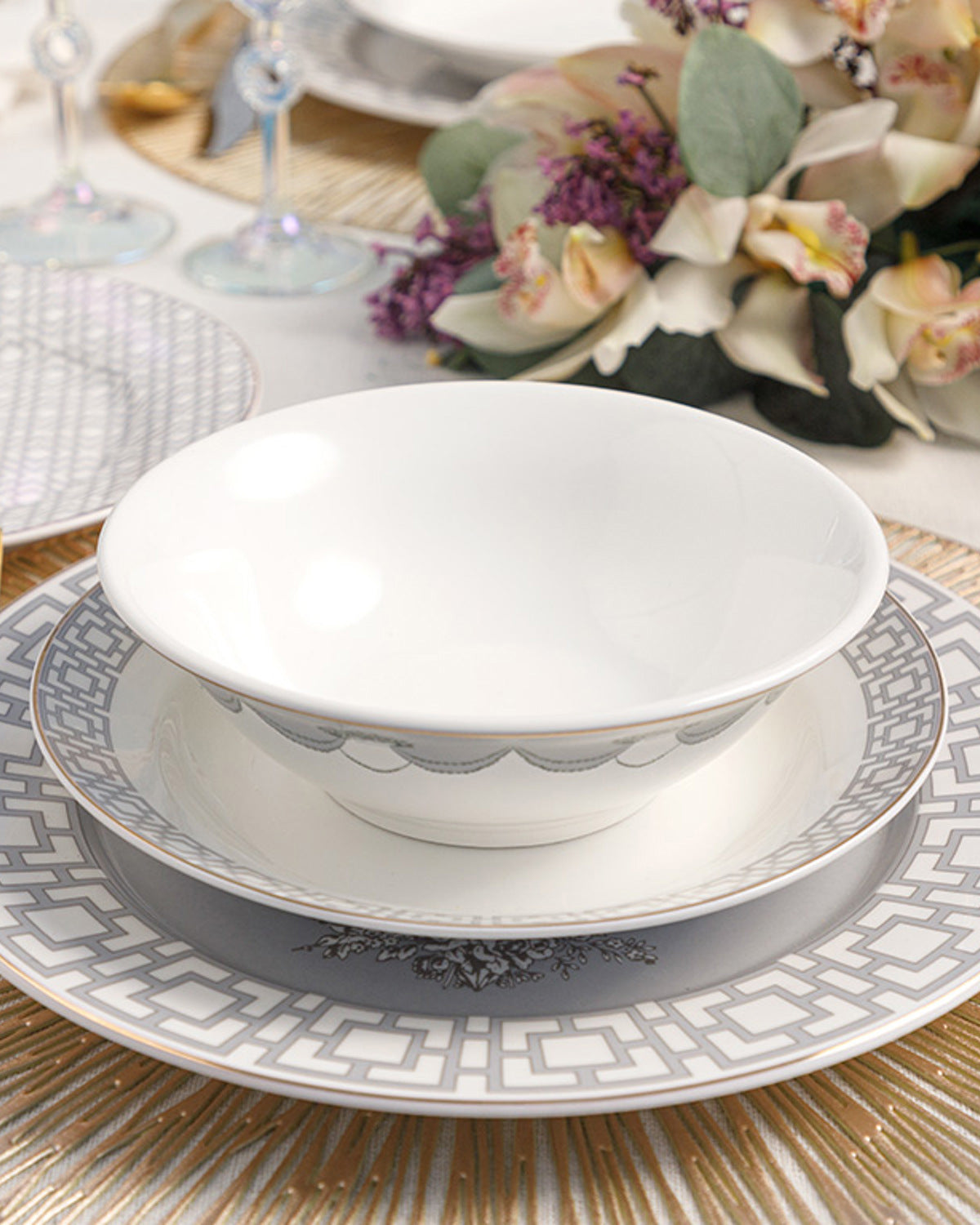 Alessa Porcelain Table Set 24 Pieces, 6 Servings Beige - Gray - Cream