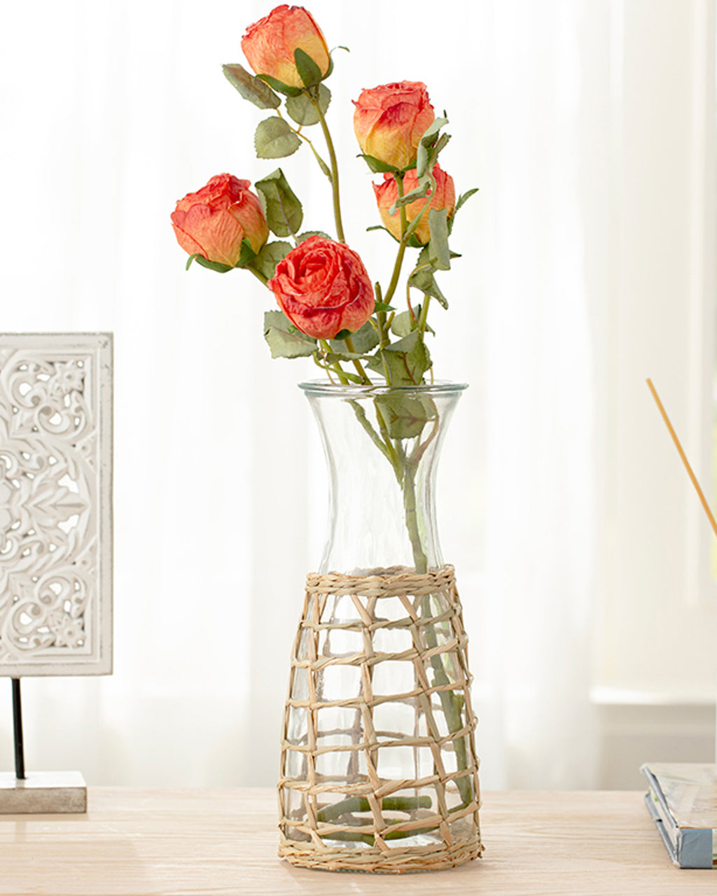 Rose Bouquet Single Branch Artificial Flower 61 cm Red