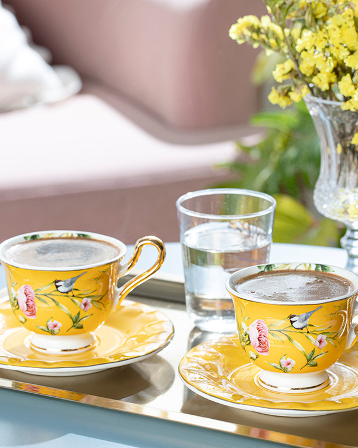 Vanilla New Bone China 4 Pieces 2 Servings Coffee Cup Set 90 ml - Yellow & Violet - Violet (view 2)