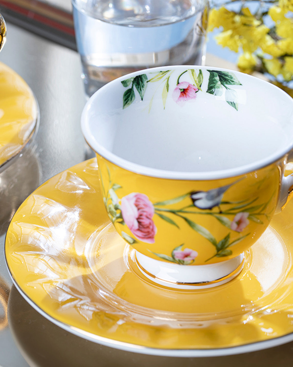 Vanilla New Bone China 4 Pieces 2 Servings Coffee Cup Set 90 ml - Yellow & Violet (view 3)