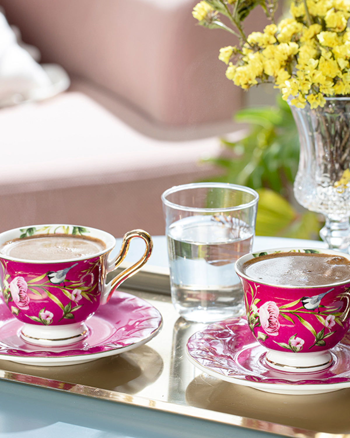 Vanilla New Bone China 4 Pieces 2 Servings Coffee Cup Set 90 ml - Yellow & Violet (view 5)