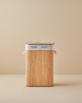 Fancy Bamboo Foldable with 2 Sections Laundry Basket 40x30x60 cm Beige