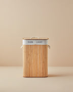 Fancy Bamboo Foldable with 2 Sections Laundry Basket 40x30x60 cm Beige