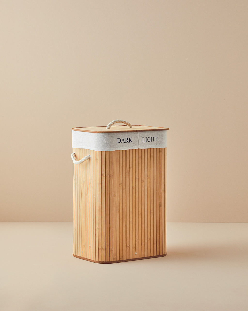 Fancy Bamboo Foldable with 2 Sections Laundry Basket 40x30x60 cm Beige (view 2)