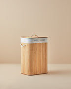 Fancy Bamboo Foldable with 2 Sections Laundry Basket 40x30x60 cm Beige (view 2)