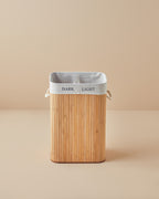 Fancy Bamboo Foldable with 2 Sections Laundry Basket 40x30x60 cm Beige (view 3)