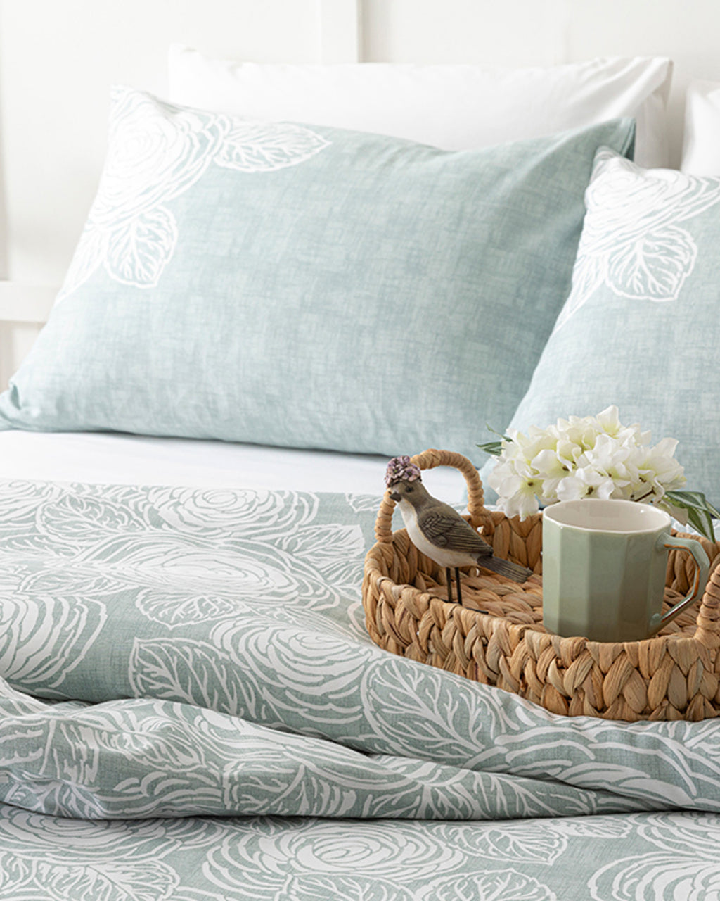 Shabby Rose Crêpe Duvet Cover Set Celadon (view 5)