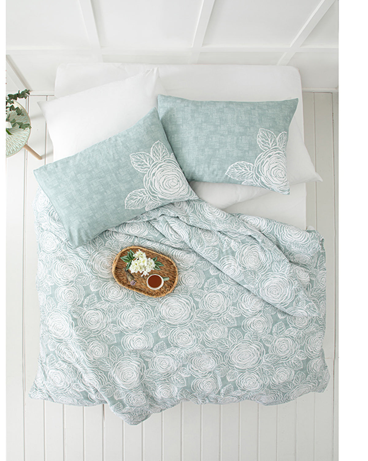 Shabby Rose Crêpe Duvet Cover Set Celadon (view 6)