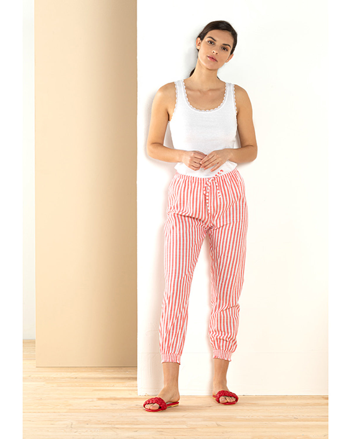 Strped Red Woven Long Johns M Red