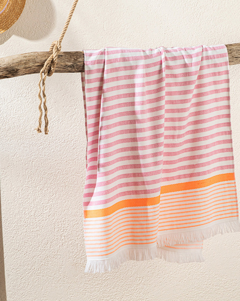 Neon Stripe Striped Beach Towel 70x150 cm Pink - Orange