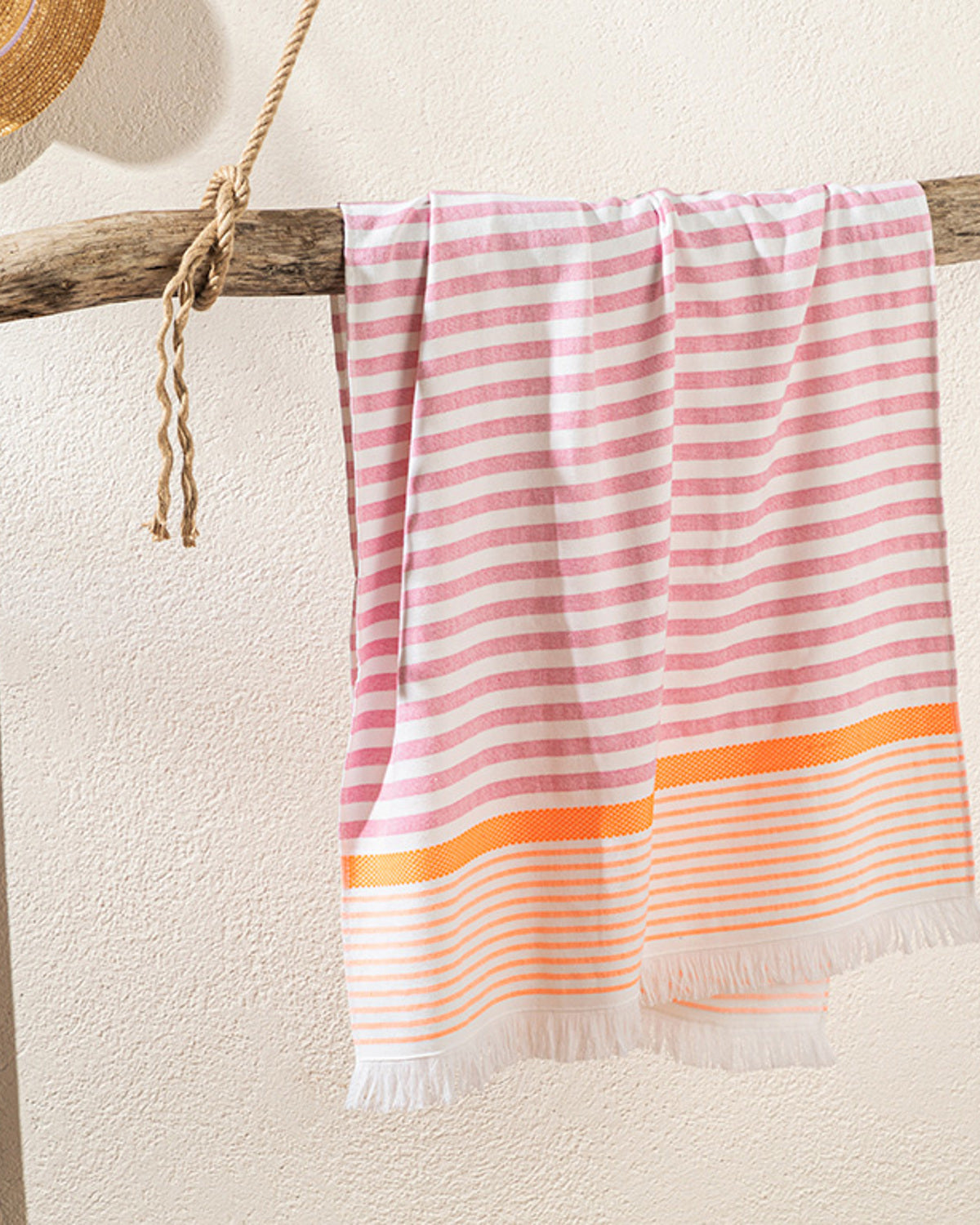 Neon Stripe Striped Beach Towel 70x150 cm Pink - Orange