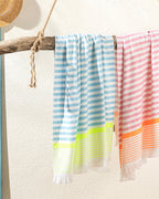 Neon Stripe Striped Beach Towel 70x150 cm Pink - Orange (view 3)