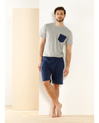 Plain Blue Cotton Polyester Pajama Set M Navy Blue (view 2)