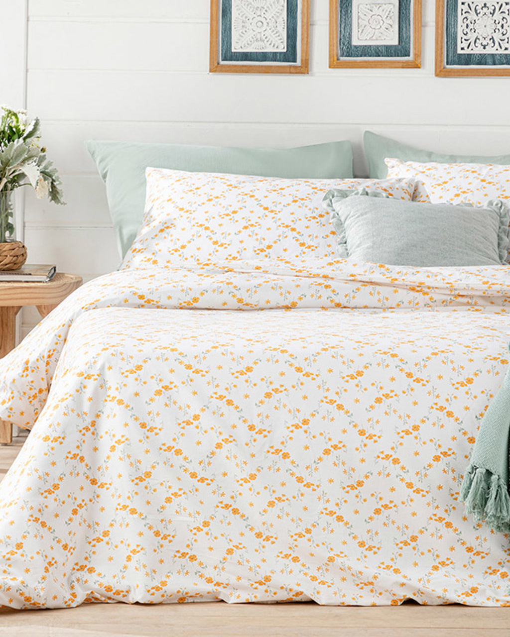 Summer Blossom Cotton Double Size Duvet Cover Set 200x220 cm Yellow