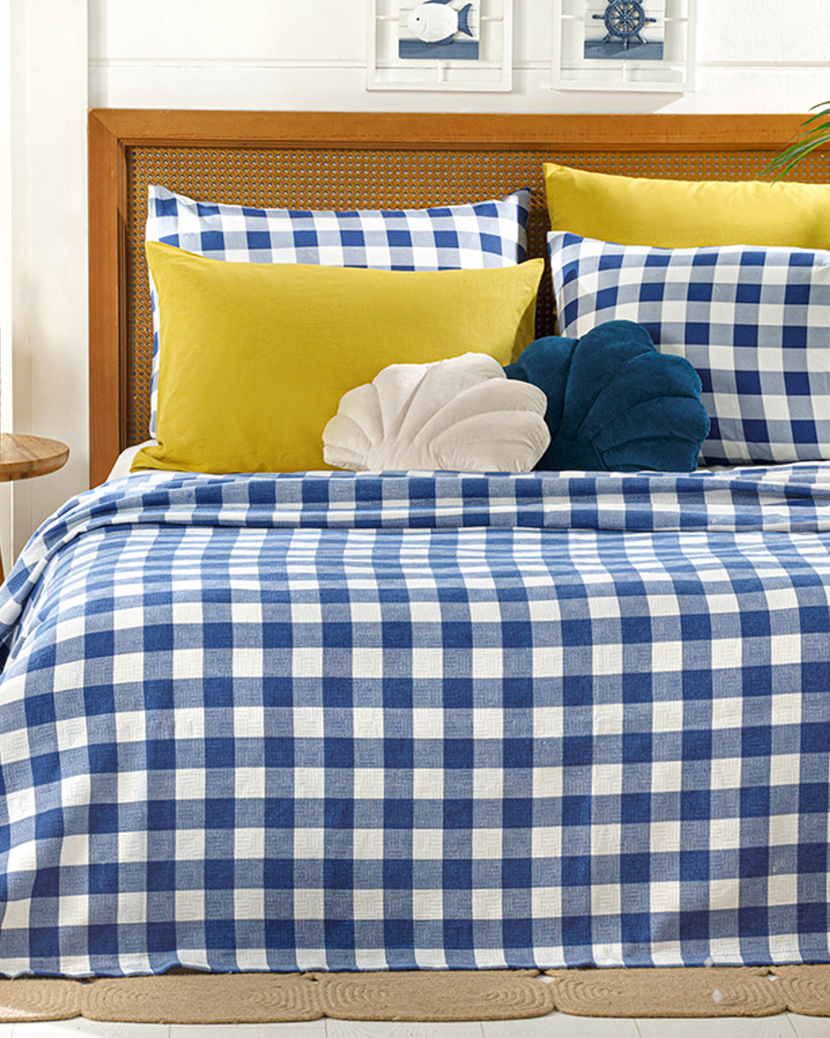 Gingham Printed Single Size Summer Blanket 150x220 cm Navy Blue