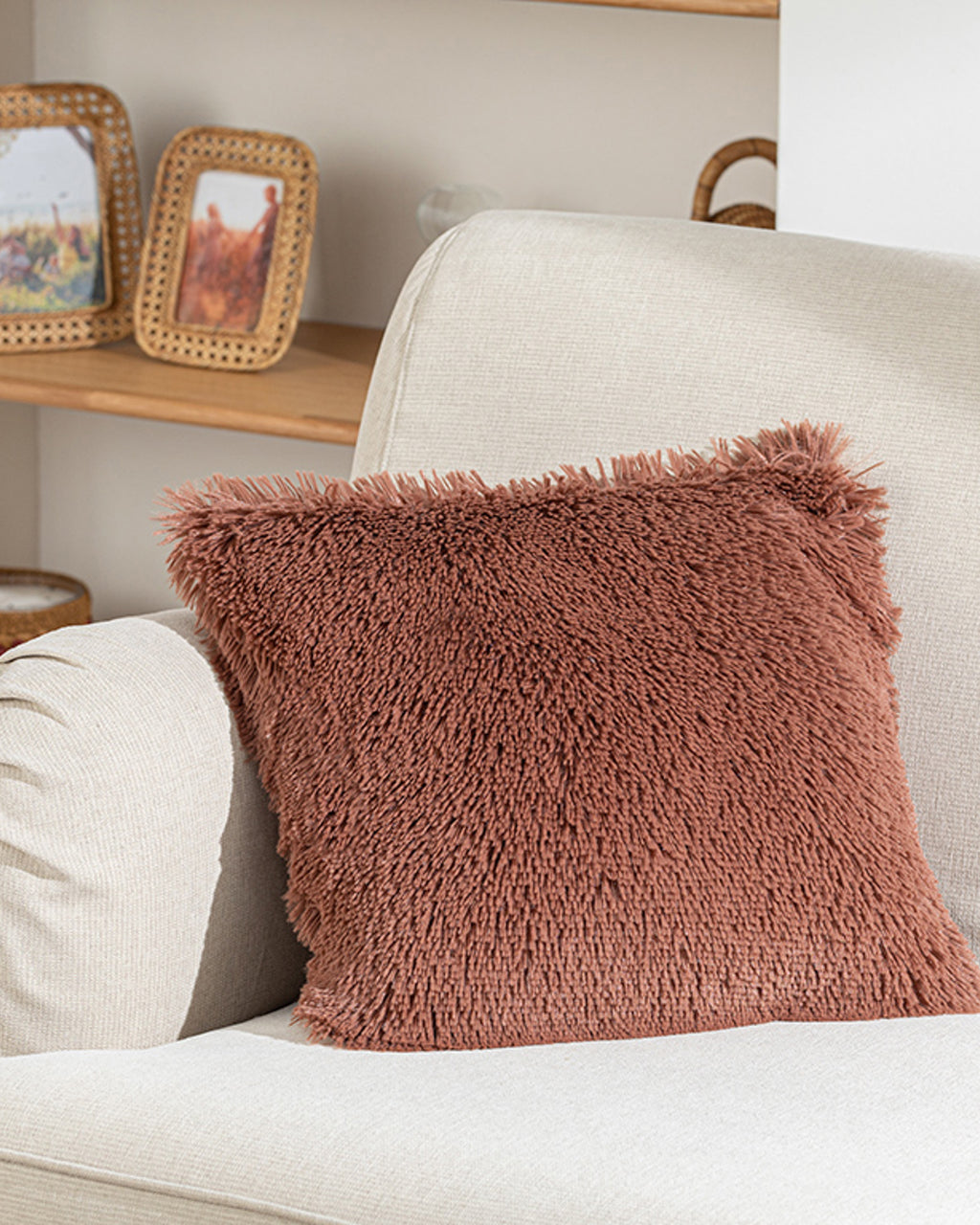 Fluffy Plush Toss Pillow Cover 45x45 cm Dark Dusty Rose