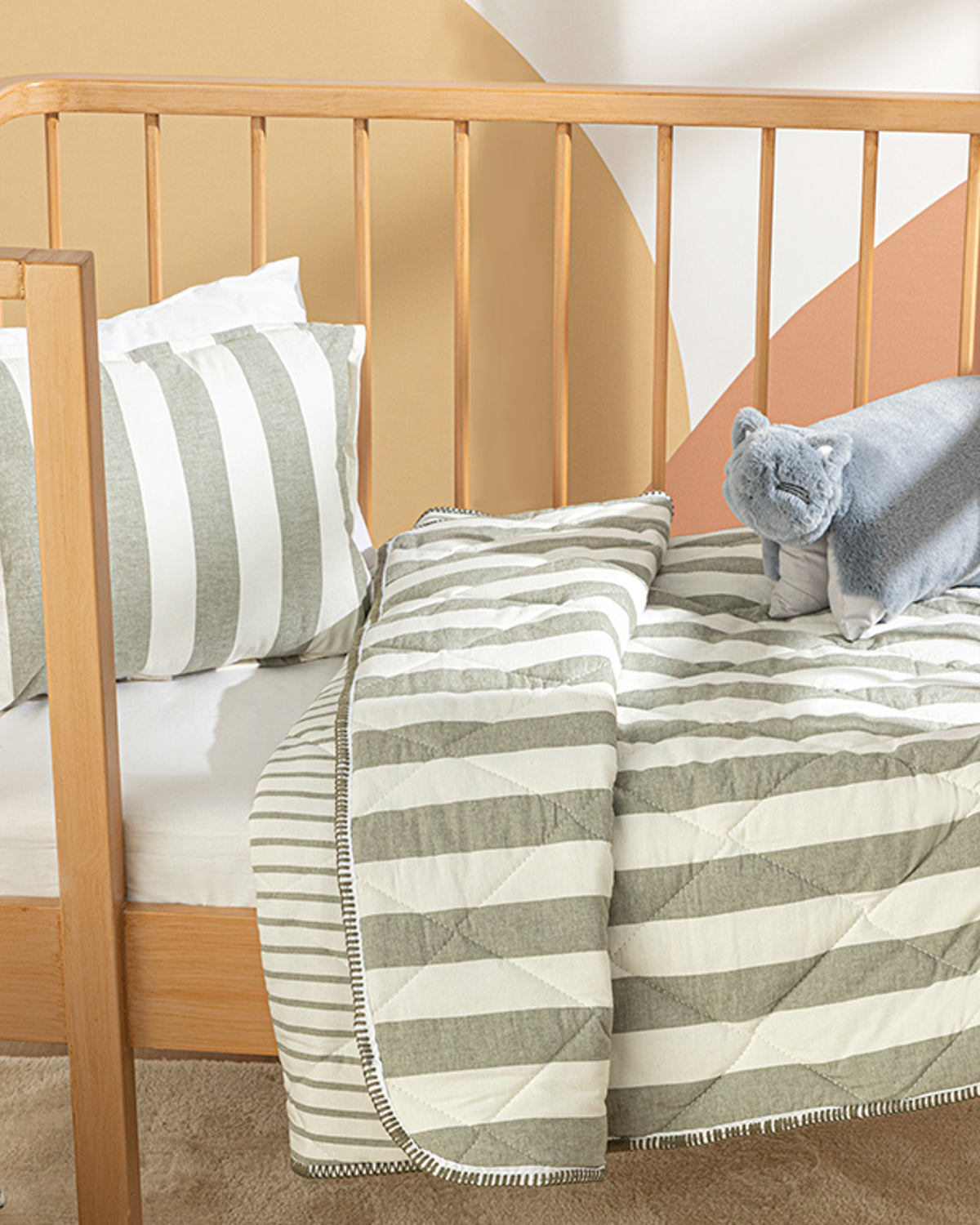 Stripe Cotton Baby Quilt Set 95x145 cm Gray