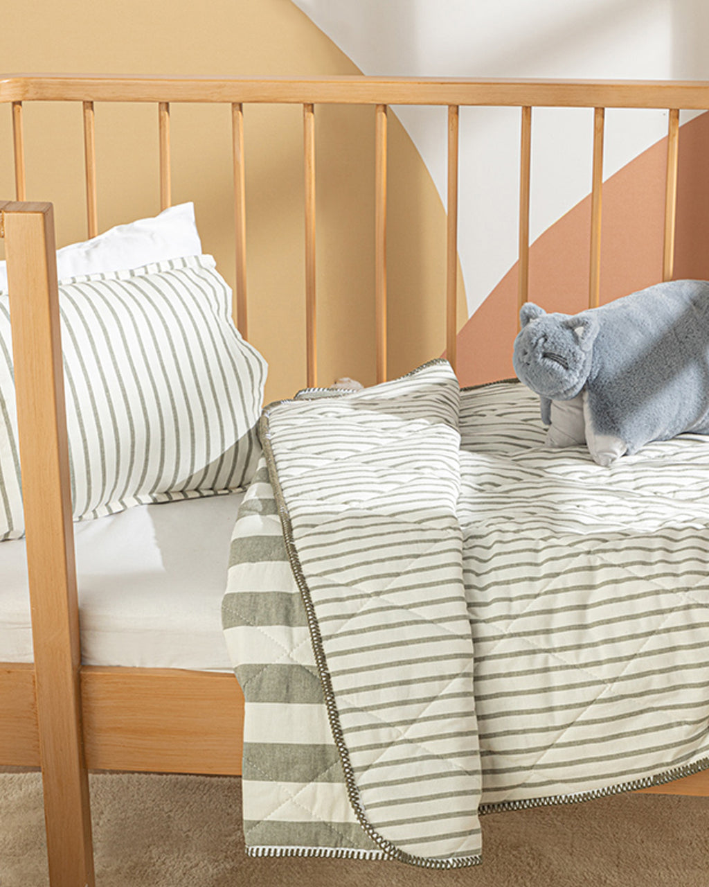 Stripe Cotton Baby Quilt Set 95x145 cm Gray (view 2)