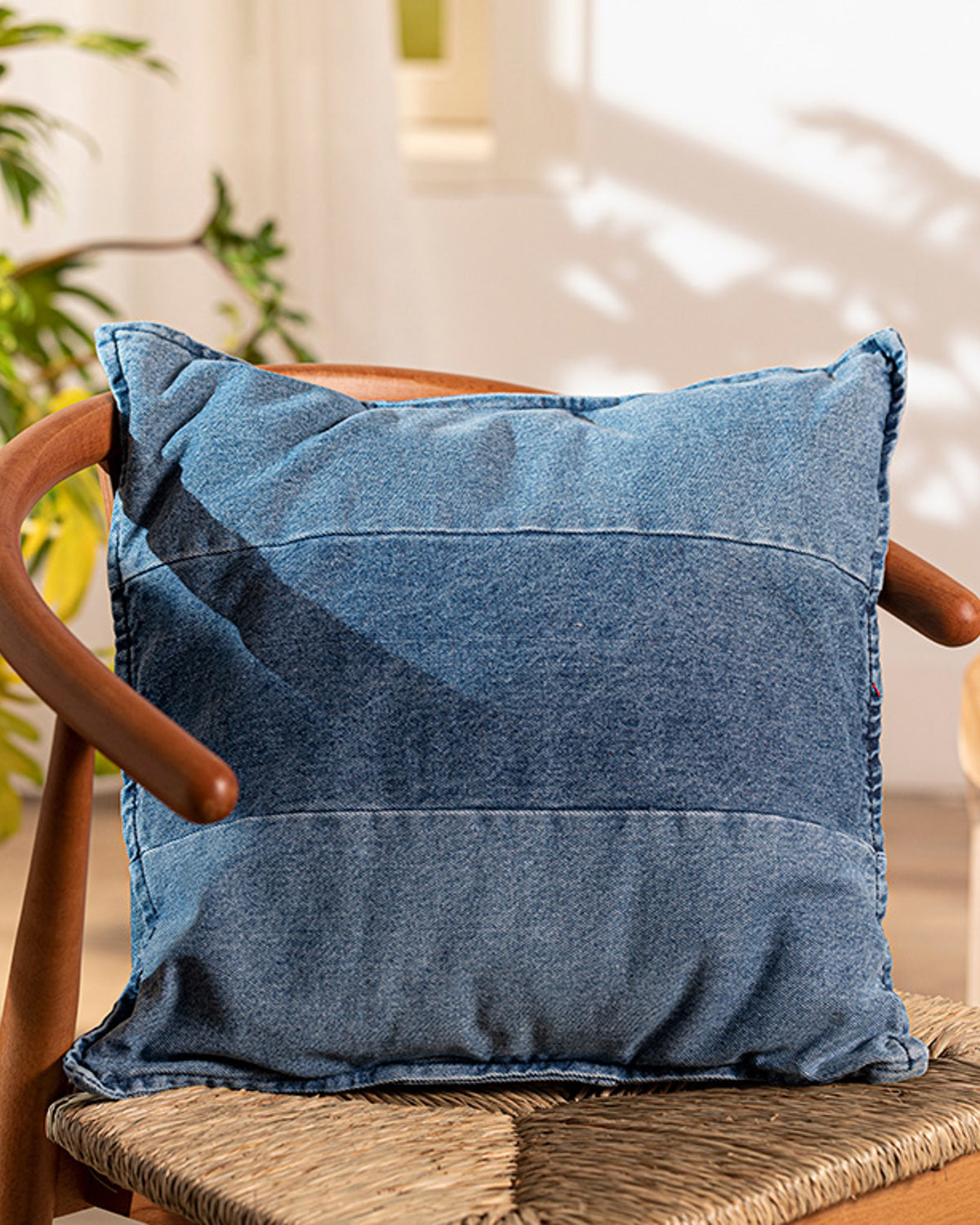 Patchwork Denim Cushion 45x45 cm Indigo