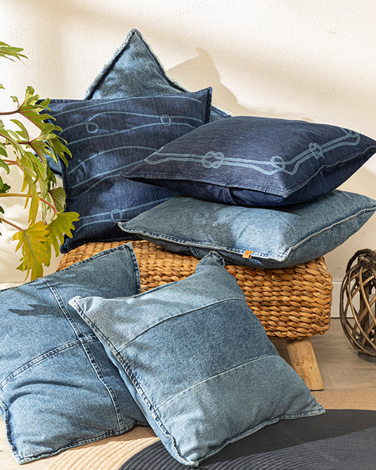 Patchwork Denim Cushion 45x45 cm Indigo (view 3)