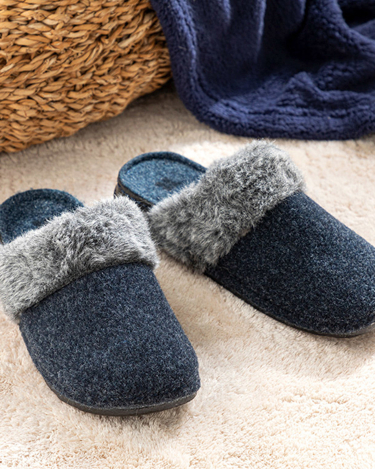 Pureness Felt Women House Slippers Navy Blue (view 3)