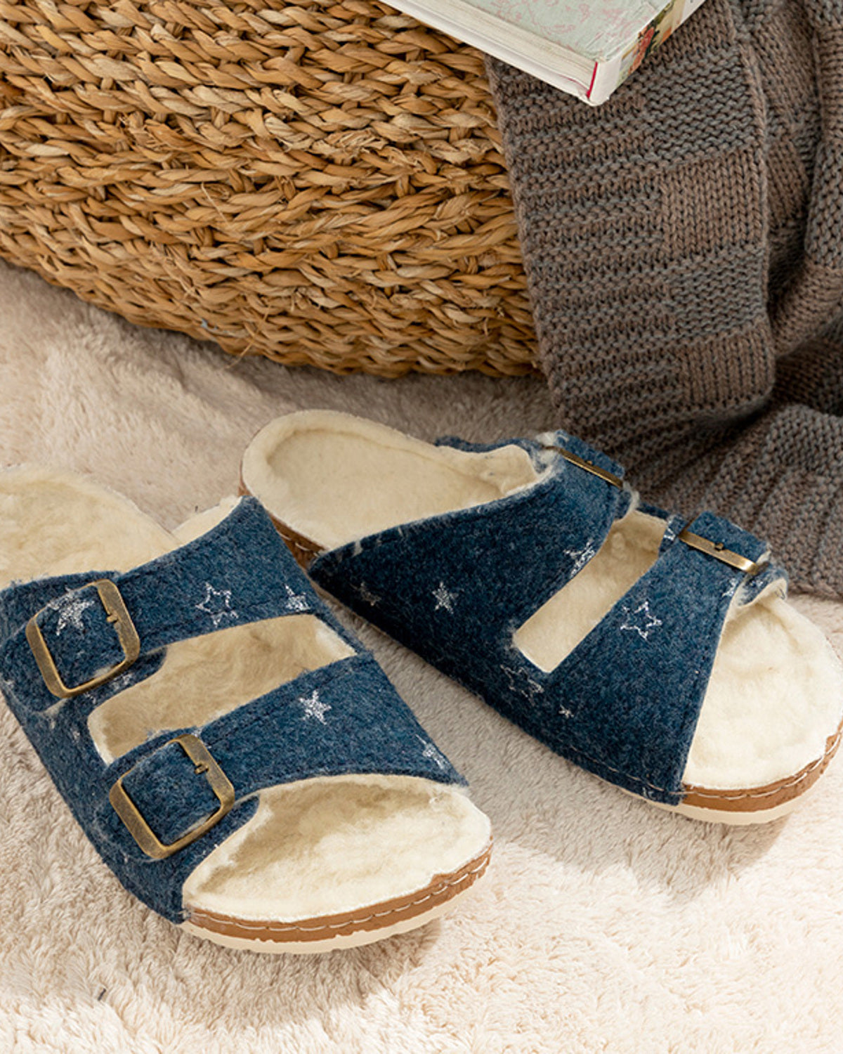 Glam Stars Felt Women House Slippers - Navy Blue - 36