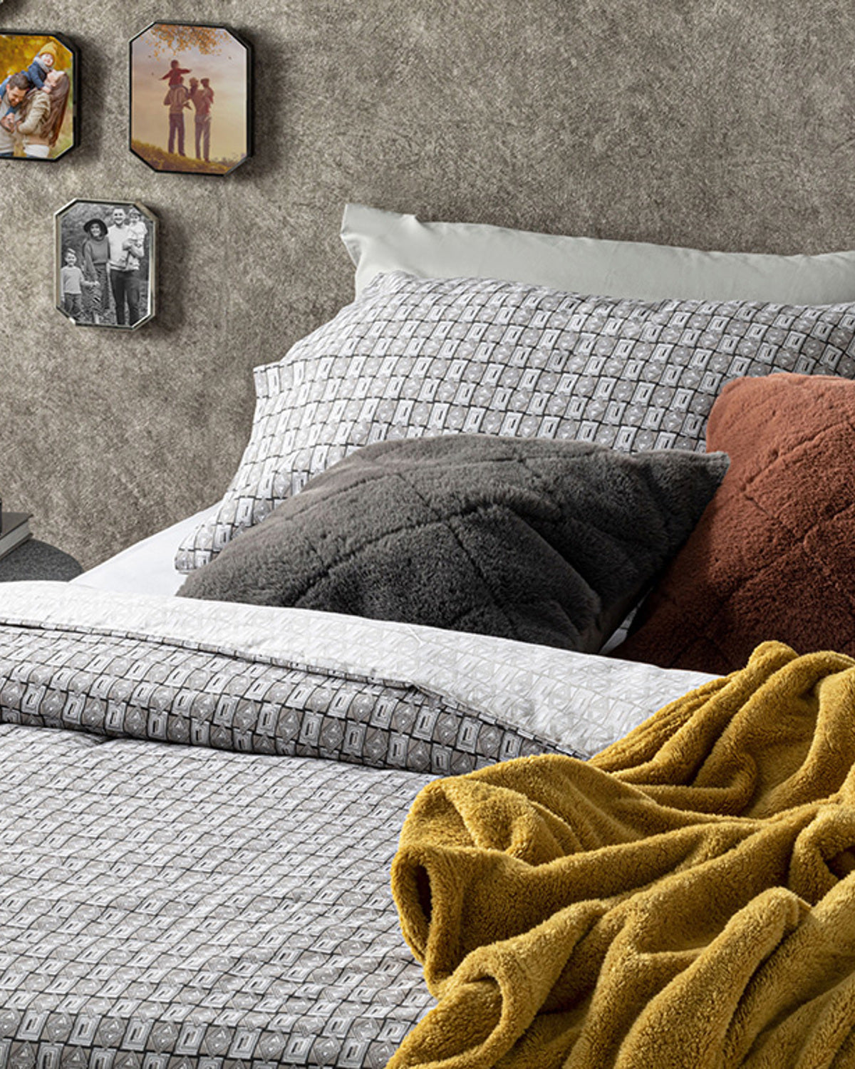 Deltoid Cotton Double Size Duvet Cover Set 200x220 cm Gray (view 3)