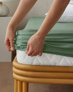 Plain Cotton Fitted Sheet Green Almond - Middle 140x200 cm (view 2)