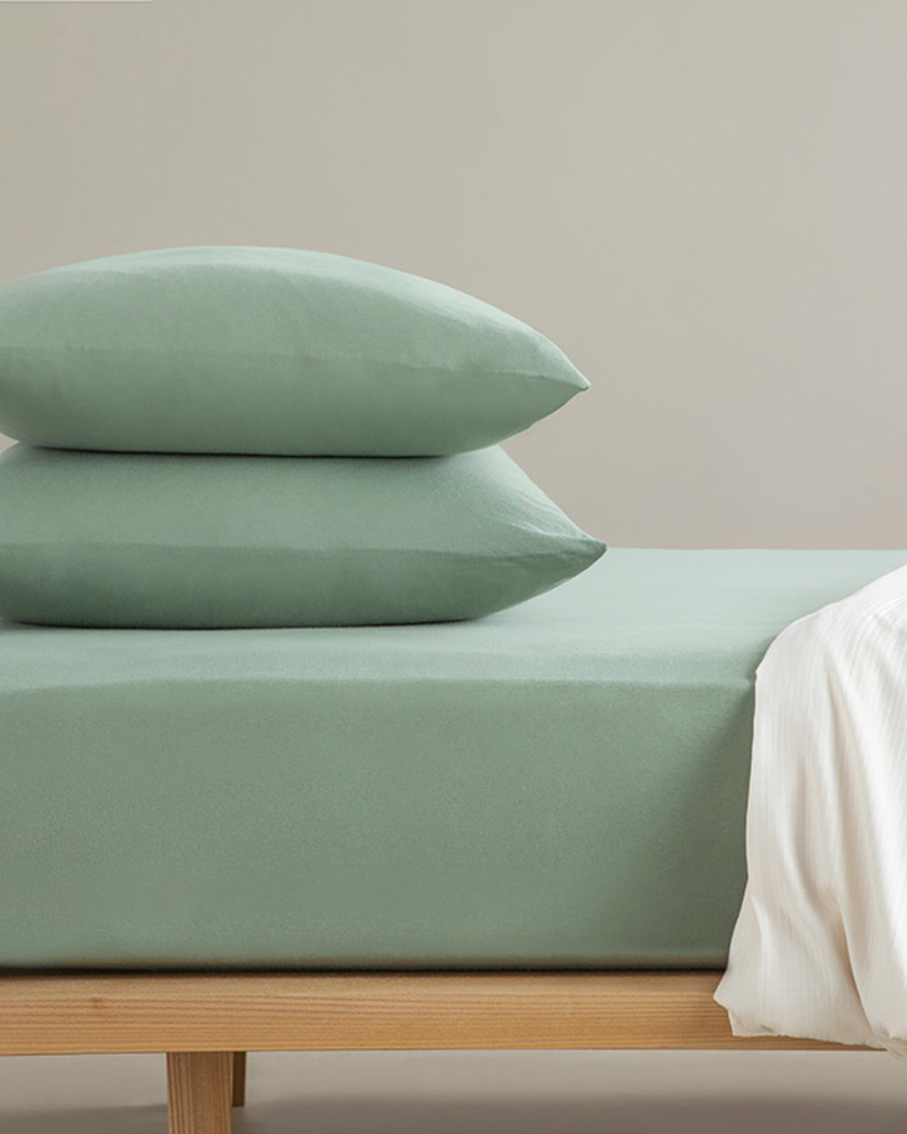 Plain Combed Cotton Single Size Fitted Sheet Set 100x200 cm Green Almond