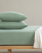 Plain Combed Cotton Single Size Fitted Sheet Set 100x200 cm Green Almond